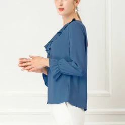 Allegra K Ruffle V Neck Bracelet Sleeve Vintage Peasant Chiffon Blouse Women