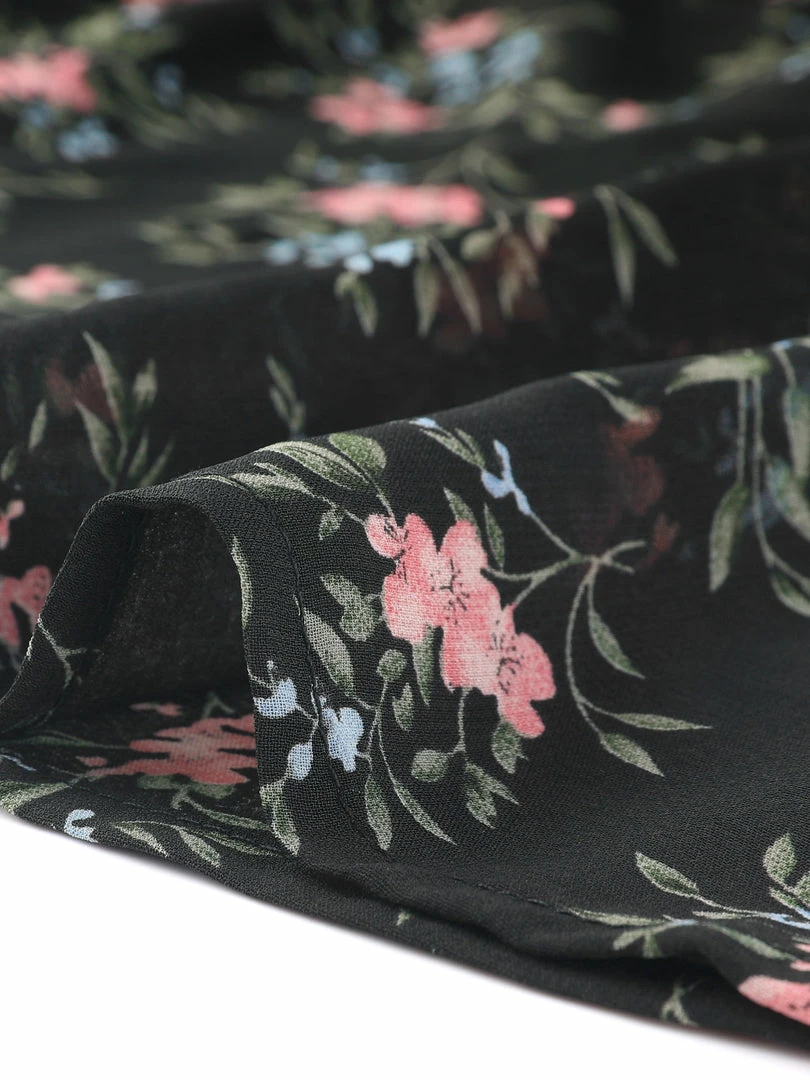 Allegra K Floral Lace-up V-neck Flouncing Sleeve Chiffon Dress Clothing 79 Allegra K Floral Lace-up V-neck Flouncing Sleeve Chiffon Dress Clothing