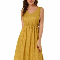 Allegra K Women's Midi Polka Dots V-Neck Tie Waist Dress