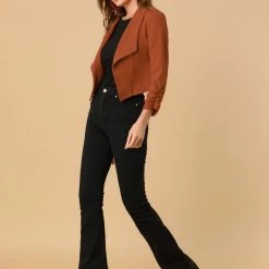 Allegra K Women's Notched Lapel Ruched Sleeve Jackets Business Crop Blazer