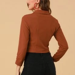 Allegra K Women's Notched Lapel Ruched Sleeve Jackets Business Crop Blazer