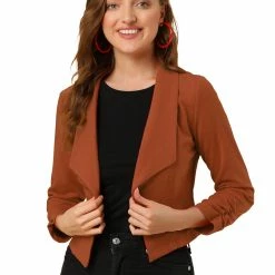 Allegra K Women's Notched Lapel Ruched Sleeve Jackets Business Crop Blazer
