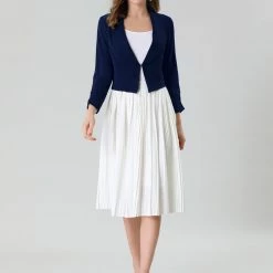 Allegra K Women's Notched Lapel Ruched Sleeve Jackets Business Crop Blazer