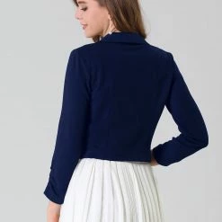 Allegra K Women's Notched Lapel Ruched Sleeve Jackets Business Crop Blazer