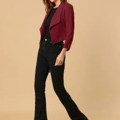 Allegra K Women's Notched Lapel Ruched Sleeve Jackets Business Crop Blazer