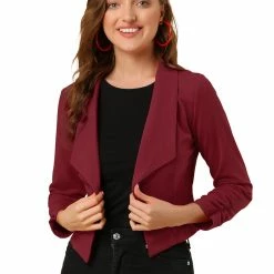 Allegra K Women's Notched Lapel Ruched Sleeve Jackets Business Crop Blazer