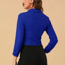 Allegra K Women's Notched Lapel Ruched Sleeve Jackets Business Crop Blazer