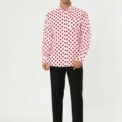 Allegra K Tops Men's Polka Dots Long Sleeve Slim Fit Printed Dress Button Down Shirt