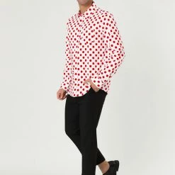 Allegra K Tops Men's Polka Dots Long Sleeve Slim Fit Printed Dress Button Down Shirt