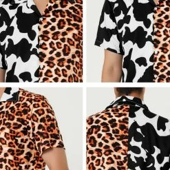 Allegra K Men's Printed Patchwork Short Sleeve Button Down Casual Summer Striped Shirt