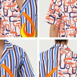 Allegra K Men's Printed Patchwork Short Sleeve Button Down Casual Summer Striped Shirt