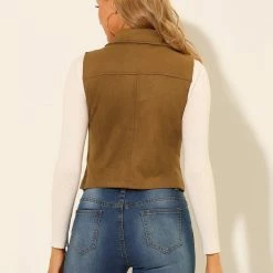Allegra K Women's Faux Suede Vest Casual Sleeveless Biker Jacket 14 Allegra K Women's Faux Suede Vest Casual Sleeveless Biker Jacket