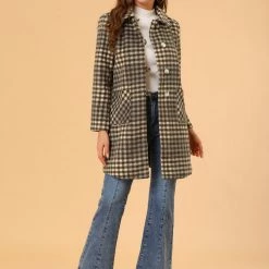 Allegra K Women's Winter Elegant Lapel Collar Woolen Long Trench Coat