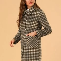 Allegra K Women's Winter Elegant Lapel Collar Woolen Long Trench Coat