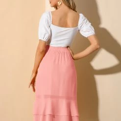 Allegra K Women's Ruffle Chiffon Tie Waist High Low Asymmetrical Summer Midi Skirt