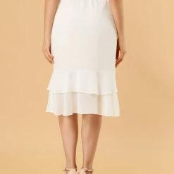 Allegra K Women's Ruffle Chiffon Tie Waist High Low Asymmetrical Summer Midi Skirt