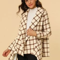 Allegra K Wide Lapel Plaid Fall Wrap Coat Women 80 Allegra K Wide Lapel Plaid Fall Wrap Coat Women