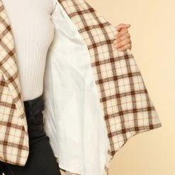 Allegra K Wide Lapel Plaid Fall Wrap Coat Women 81 Allegra K Wide Lapel Plaid Fall Wrap Coat Women