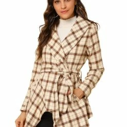 Allegra K Wide Lapel Plaid Fall Wrap Coat Women 76 Allegra K Wide Lapel Plaid Fall Wrap Coat Women