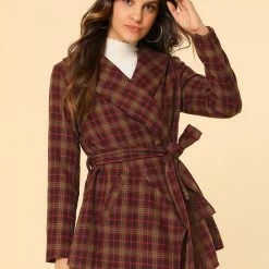 Allegra K Wide Lapel Plaid Fall Wrap Coat Women 83 Allegra K Wide Lapel Plaid Fall Wrap Coat Women