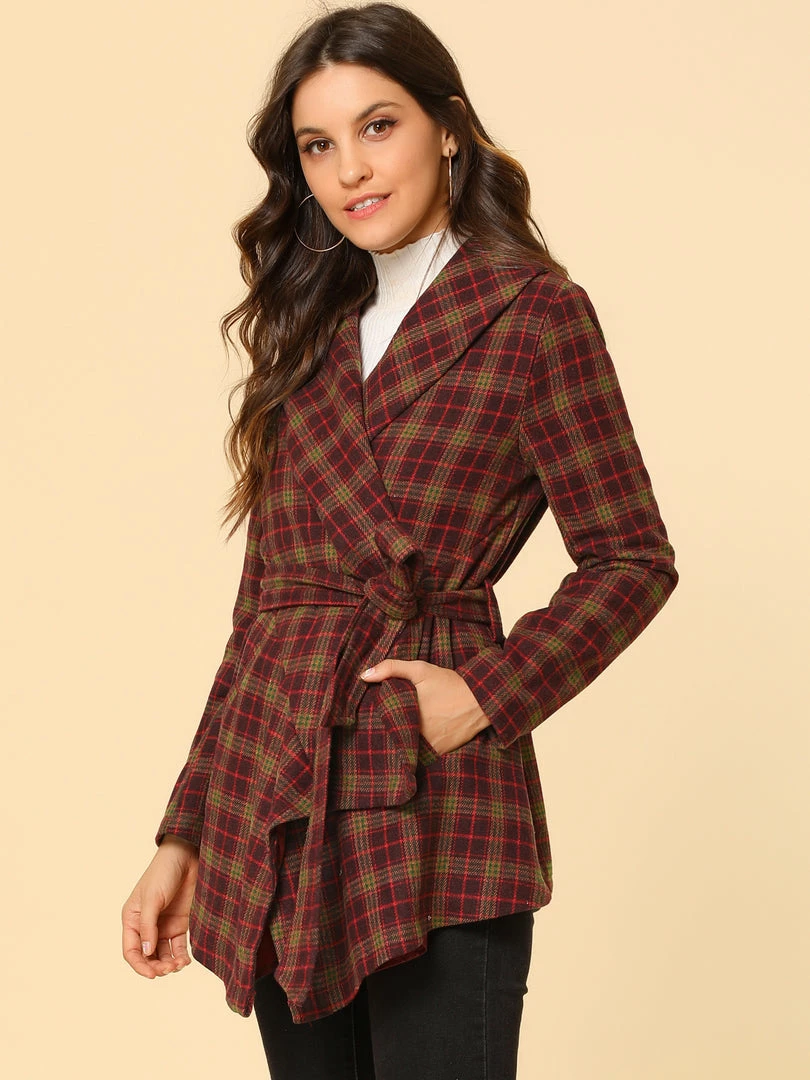 Allegra K Wide Lapel Plaid Fall Wrap Coat Women 42 Allegra K Wide Lapel Plaid Fall Wrap Coat Women