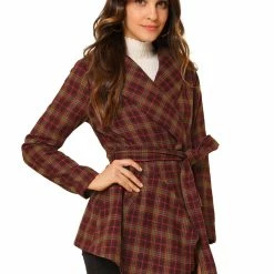 Allegra K Wide Lapel Plaid Fall Wrap Coat Women 82 Allegra K Wide Lapel Plaid Fall Wrap Coat Women