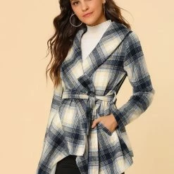 Allegra K Wide Lapel Plaid Fall Wrap Coat Women 71 Allegra K Wide Lapel Plaid Fall Wrap Coat Women