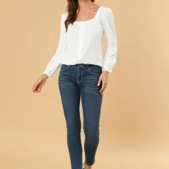 Allegra K Women's Square Neck Button Front Tie Back Puff Sleeve Vintage Blouse 30 Allegra K Women's Square Neck Button Front Tie Back Puff Sleeve Vintage Blouse