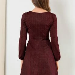 Women Allegra K Houndstooth Plaid Square Neck Long Sleeve Dress 74 Women Allegra K Houndstooth Plaid Square Neck Long Sleeve Dress
