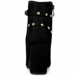 Allegra K Women's Buckle Decor Chunky Heels Ankle Boots