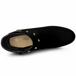 Allegra K Women's Buckle Decor Chunky Heels Ankle Boots