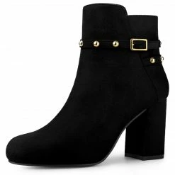 Allegra K Women's Buckle Decor Chunky Heels Ankle Boots