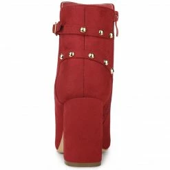 Allegra K Women's Buckle Decor Chunky Heels Ankle Boots