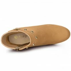 Allegra K Women's Buckle Decor Chunky Heels Ankle Boots