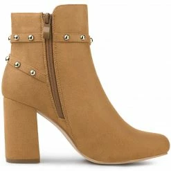 Allegra K Women's Buckle Decor Chunky Heels Ankle Boots