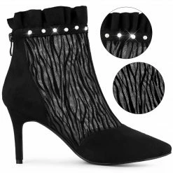 Allegra K Women's Mesh Stiletto High Heels Booties Ruffle Ankle Boots Shoes