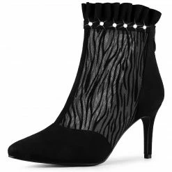 Allegra K Women's Mesh Stiletto High Heels Booties Ruffle Ankle Boots Shoes