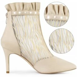 Allegra K Women's Mesh Stiletto High Heels Booties Ruffle Ankle Boots Shoes