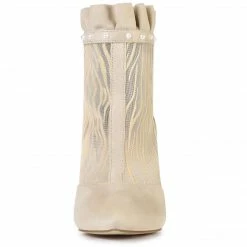 Allegra K Women's Mesh Stiletto High Heels Booties Ruffle Ankle Boots Shoes