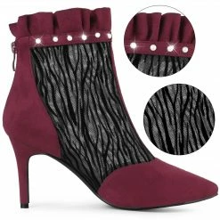 Allegra K Women's Mesh Stiletto High Heels Booties Ruffle Ankle Boots Shoes