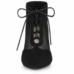 Allegra K Shoes Women's Mesh Lace Up Stiletto Heels Ankle Boots