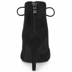 Allegra K Shoes Women's Mesh Lace Up Stiletto Heels Ankle Boots