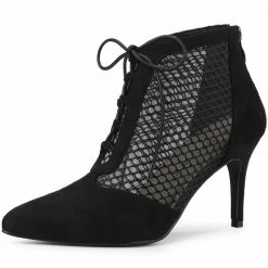 Allegra K Shoes Women's Mesh Lace Up Stiletto Heels Ankle Boots