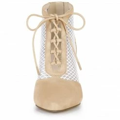 Allegra K Shoes Women's Mesh Lace Up Stiletto Heels Ankle Boots
