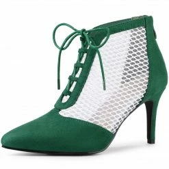 Allegra K Shoes Women's Mesh Lace Up Stiletto Heels Ankle Boots