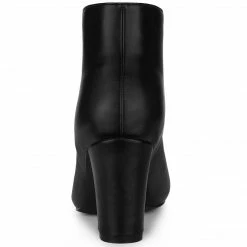 Allegra K Shoes Women's Pointed Toe Front Zip Chunky Heel Ankle Boots