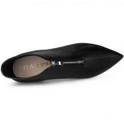 Allegra K Shoes Women's Pointed Toe Front Zip Chunky Heel Ankle Boots