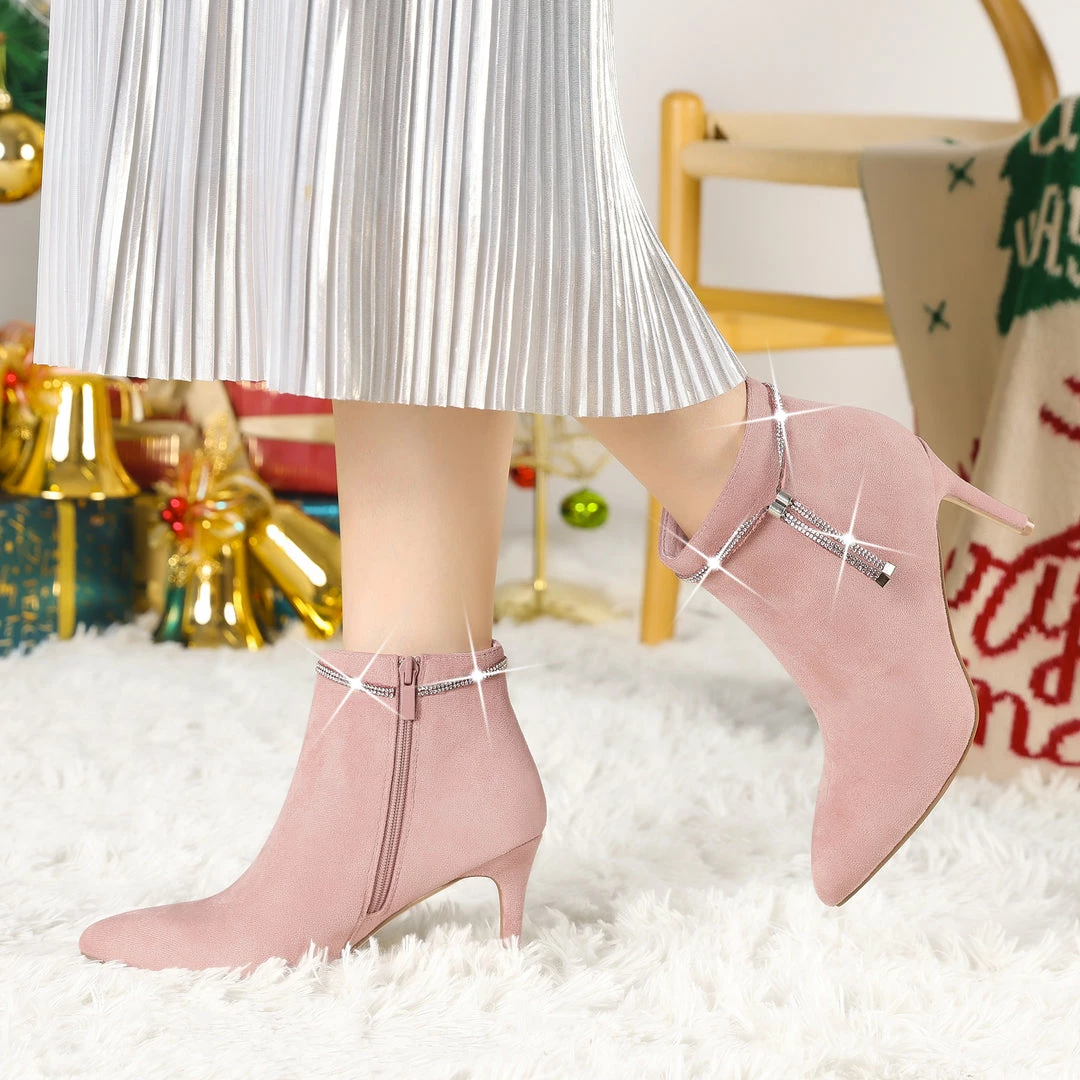 Allegra K Women's Bling Rhinestone Pointed Toe Stiletto Heels Ankle Boots 11 Allegra K Women's Bling Rhinestone Pointed Toe Stiletto Heels Ankle Boots