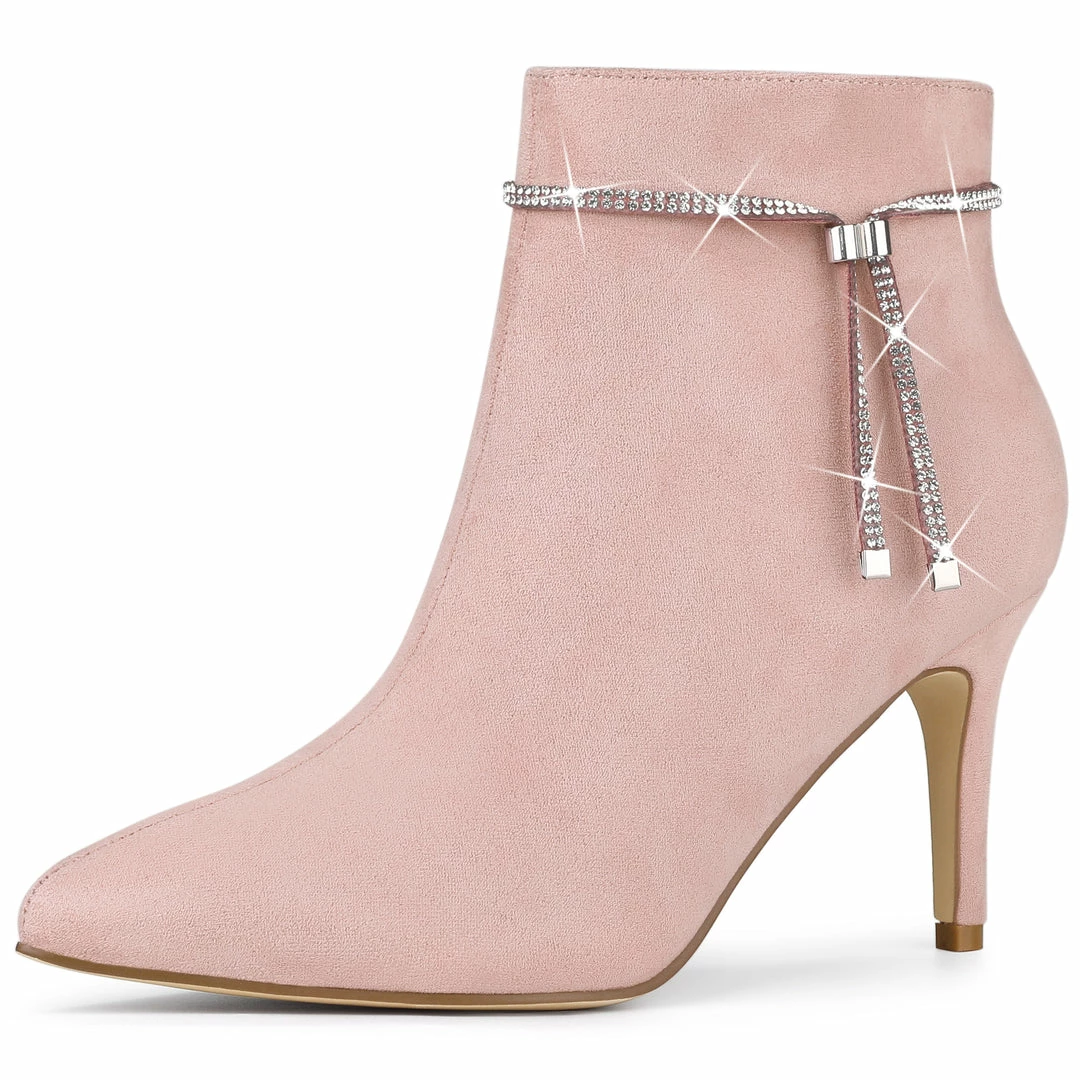 Allegra K Women's Bling Rhinestone Pointed Toe Stiletto Heels Ankle Boots 10 Allegra K Women's Bling Rhinestone Pointed Toe Stiletto Heels Ankle Boots