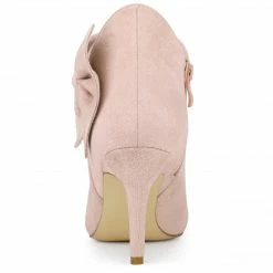 Allegra K Shoes Women's Pointed Toe Zip Stiletto Bow Heels Boots